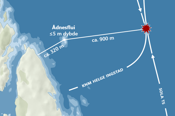  Fregatten var 900 meter unna nærmeste grunne rett før ulykken. Likevel endret den ikke kurs. 