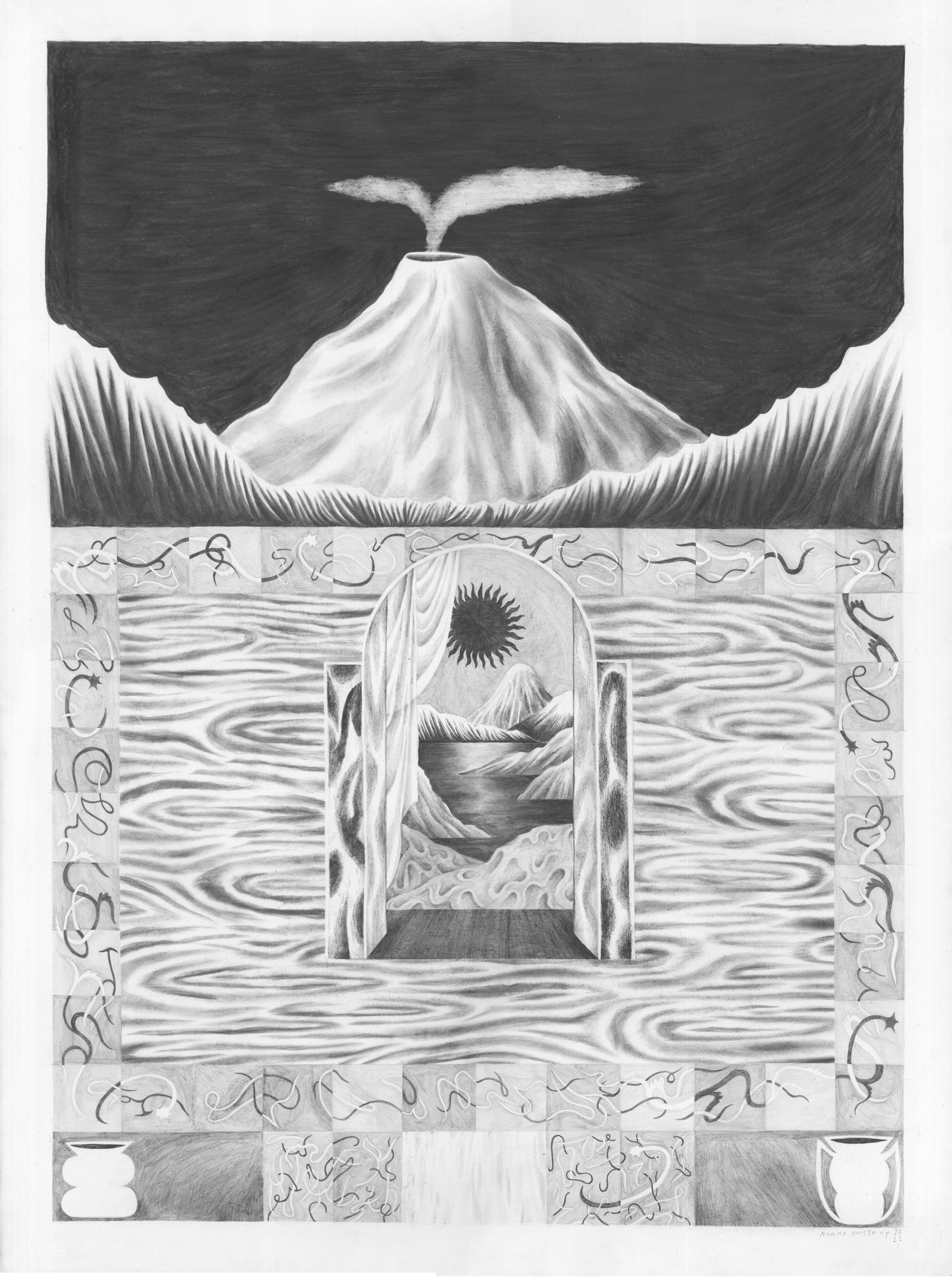 Tegningene viser ofte verden slik som Nanna Gunhild Amstrup ønsker at den er, forteller hun til Vink. Dette verket kaller hun Nabo. 