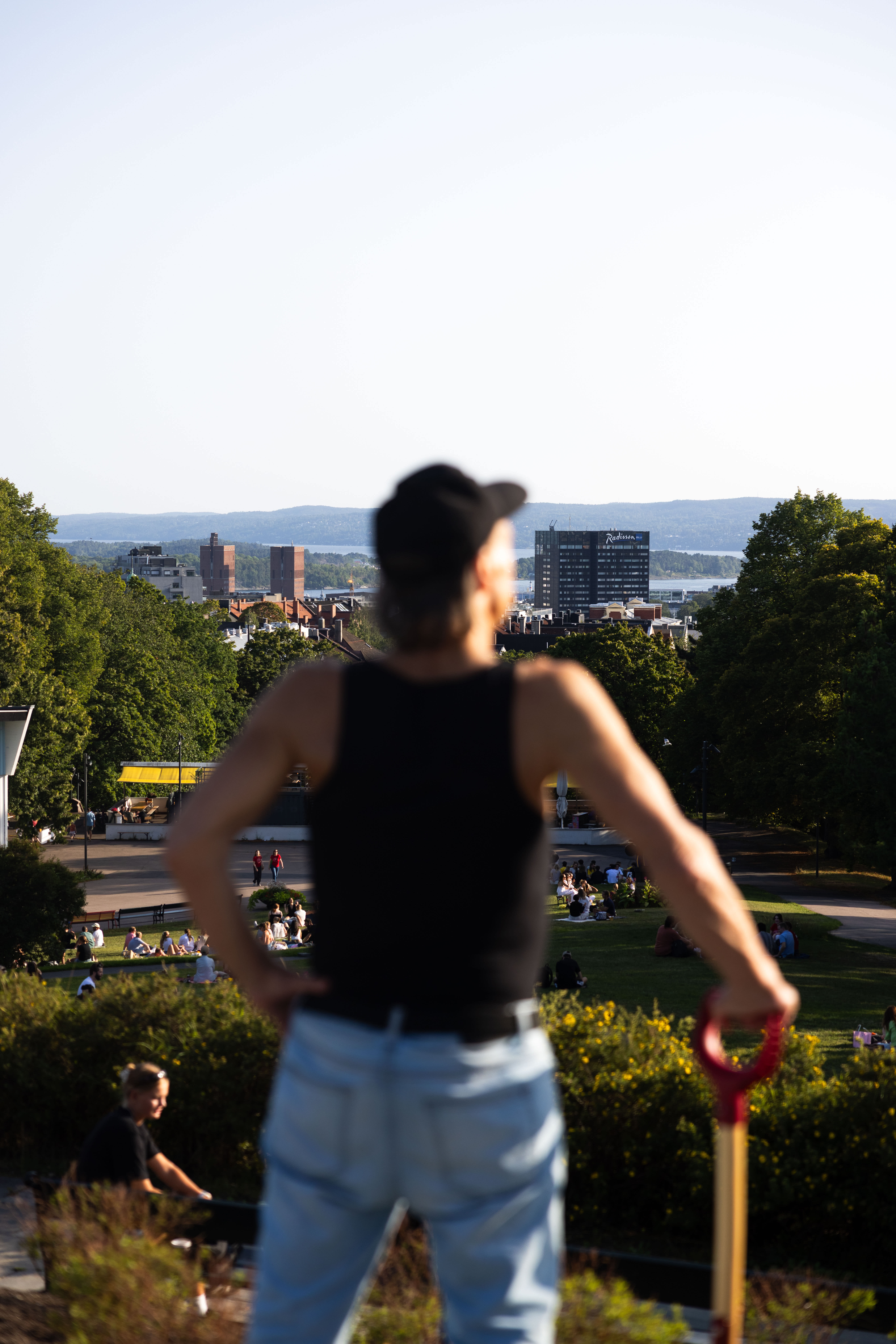 Jan Bøhler poserer som kongen på haugen. 