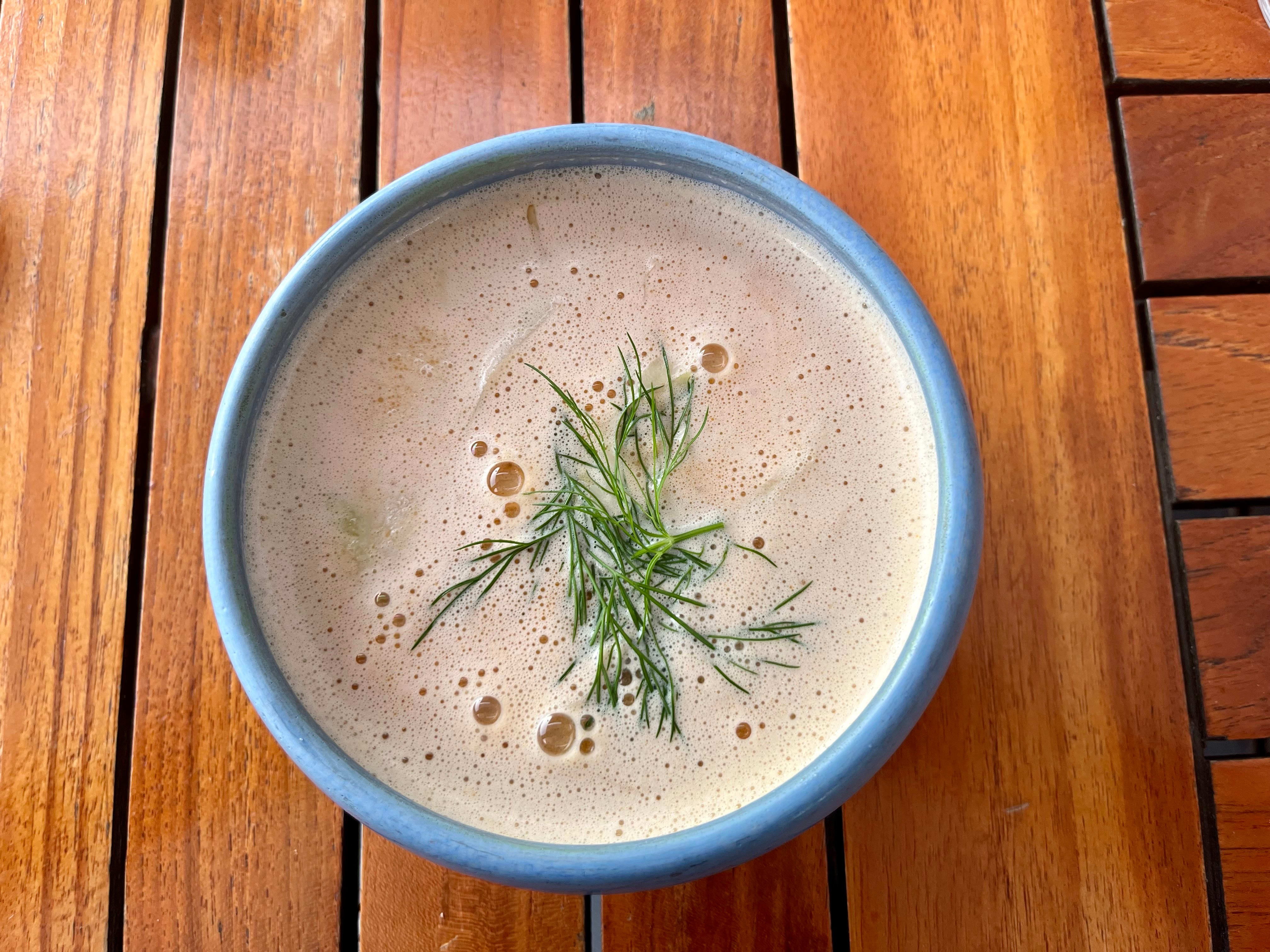 Blåskjellsuppen er ålreit, men intet mer. 