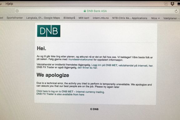 Trøblete torsdag for DNBs nettjenester