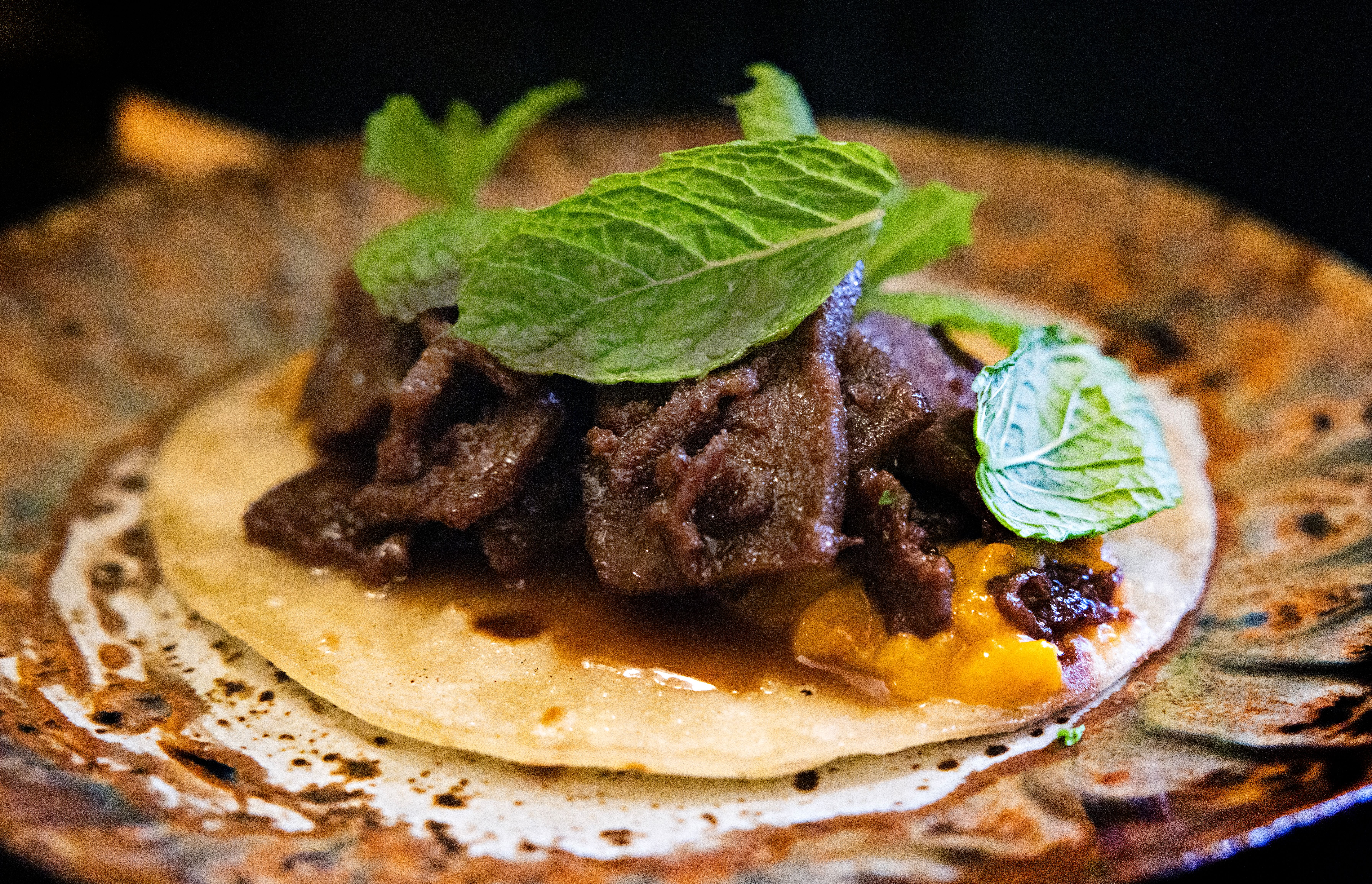 Oslos for øyeblikket beste taco? Den inneholder både multer, chili, mynte og en lefse penslet med brunet smør.
