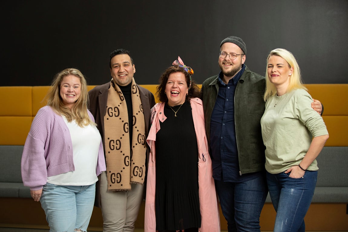 Fire vanlige nordmenn ønsker å gå ned i vekt sammen med Else Kåss Furuseth. Fra venstre: Pernille Kallestad, Bahador Bayani, Johan Voldrønning og Benedichte Fugle-Kaarikstad. 