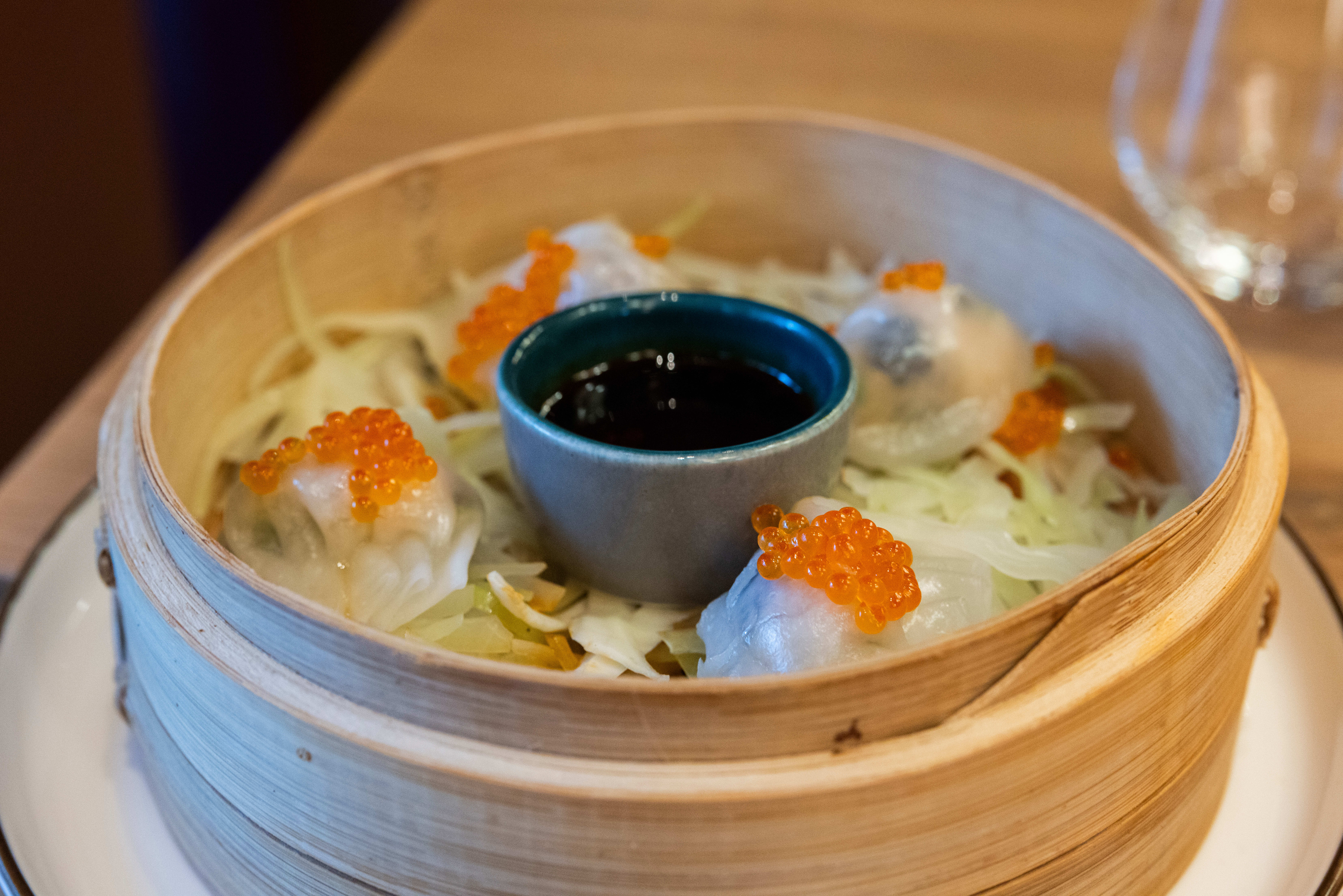 Bra dumplings fylt med reker, hvitløk og ingefær. 