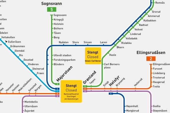 T-banen er stengt gjennom Oslo sentrum hele påsken 