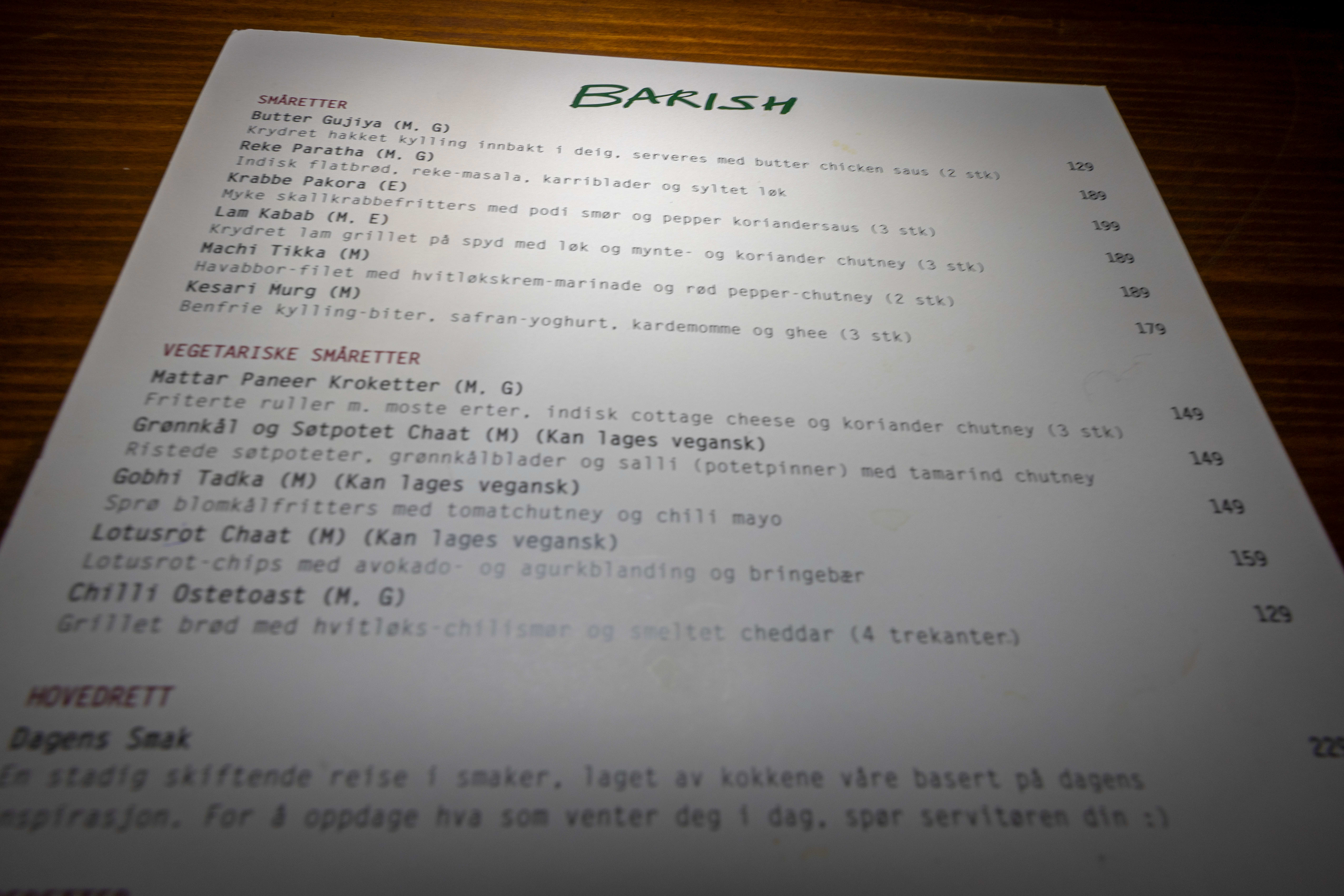 Endelig en kort indisk meny.