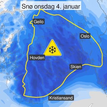 Farevarsel for Sør- og Østlandet – kan komme mer enn 30 cm snø