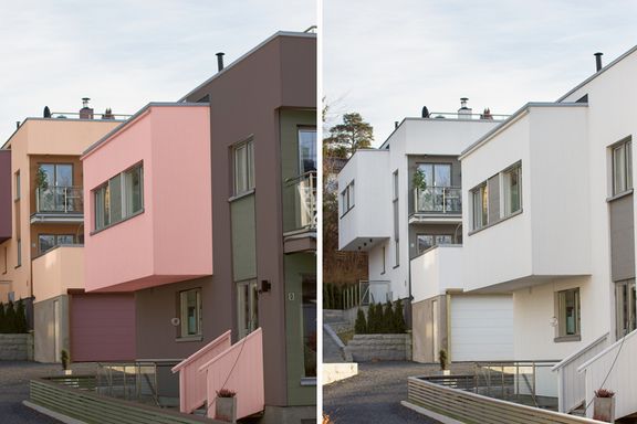 Norske hus blir gråere - hvilket bilde foretrekker du?