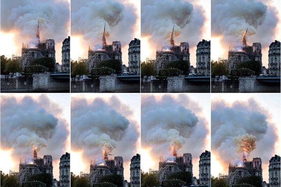 Store deler av Notre-Dame slukt av flammer. Parisere er i sorg.