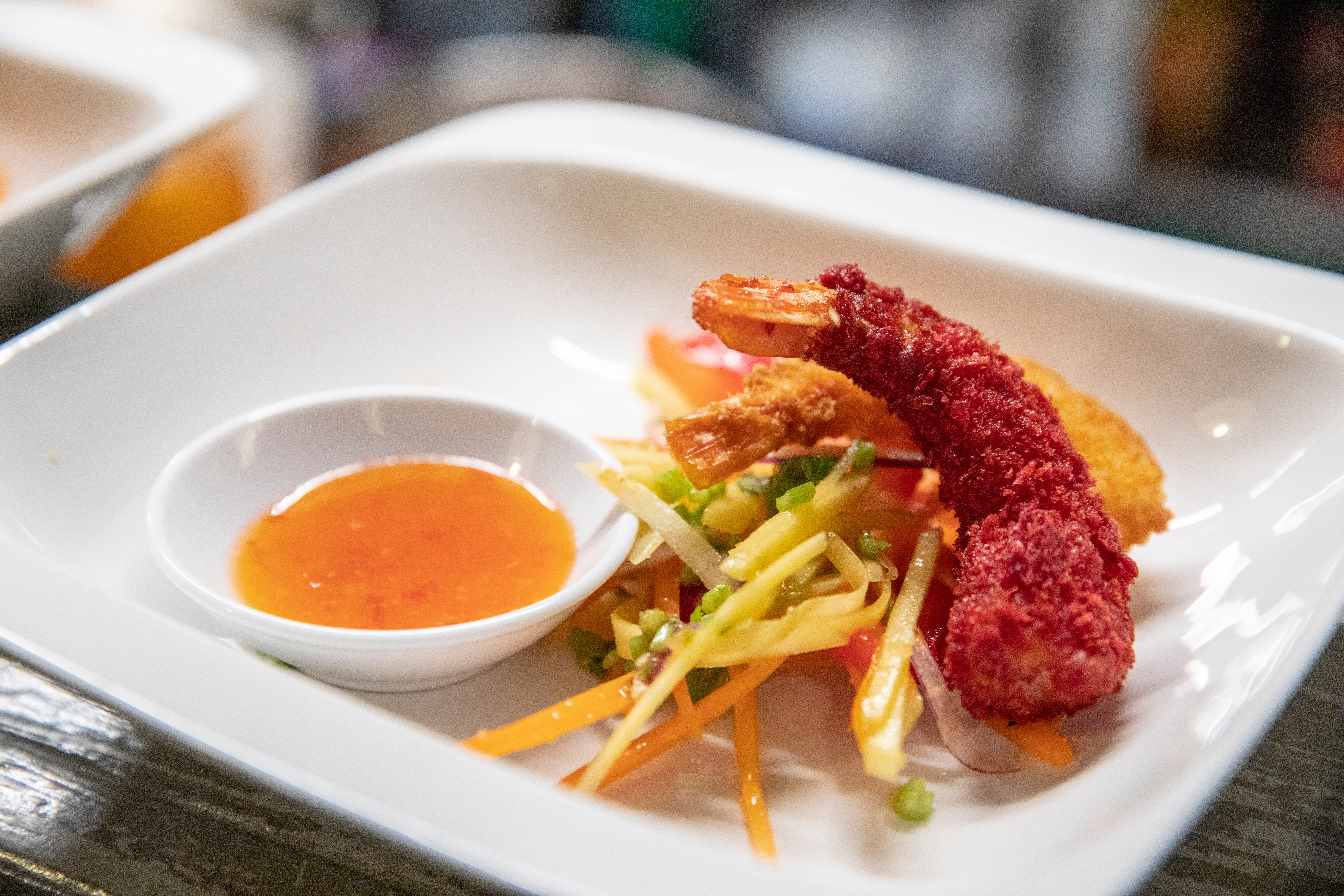 Fritert scampi med mango.