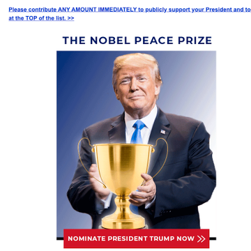 Trump bruker Nobelprisen for å samle inn penger til valgkampen sin