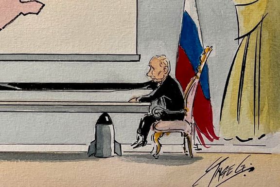 Nå henger denne karikaturen av Putin på Stortinget