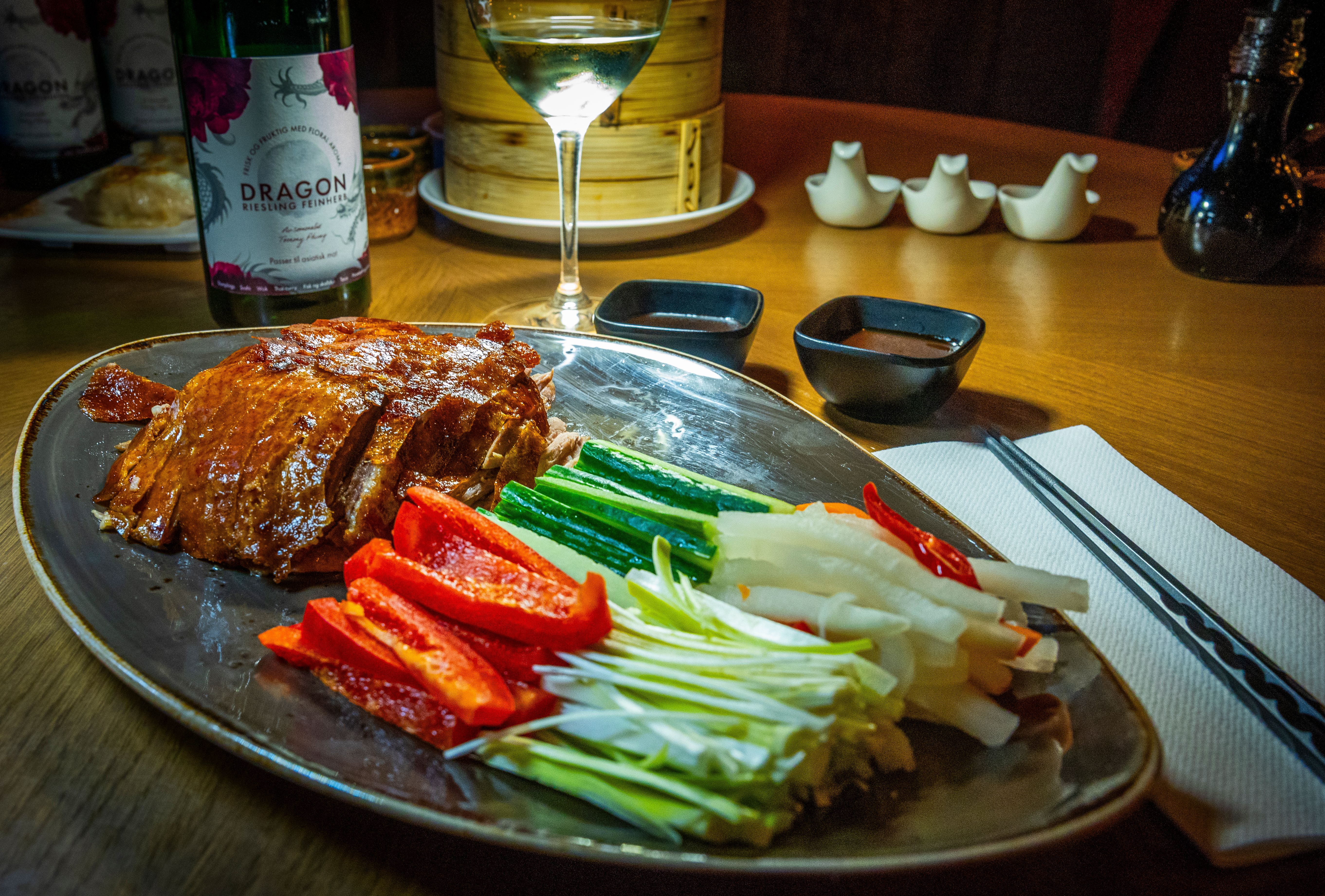 Bra crispy duck hos Dim Sum.