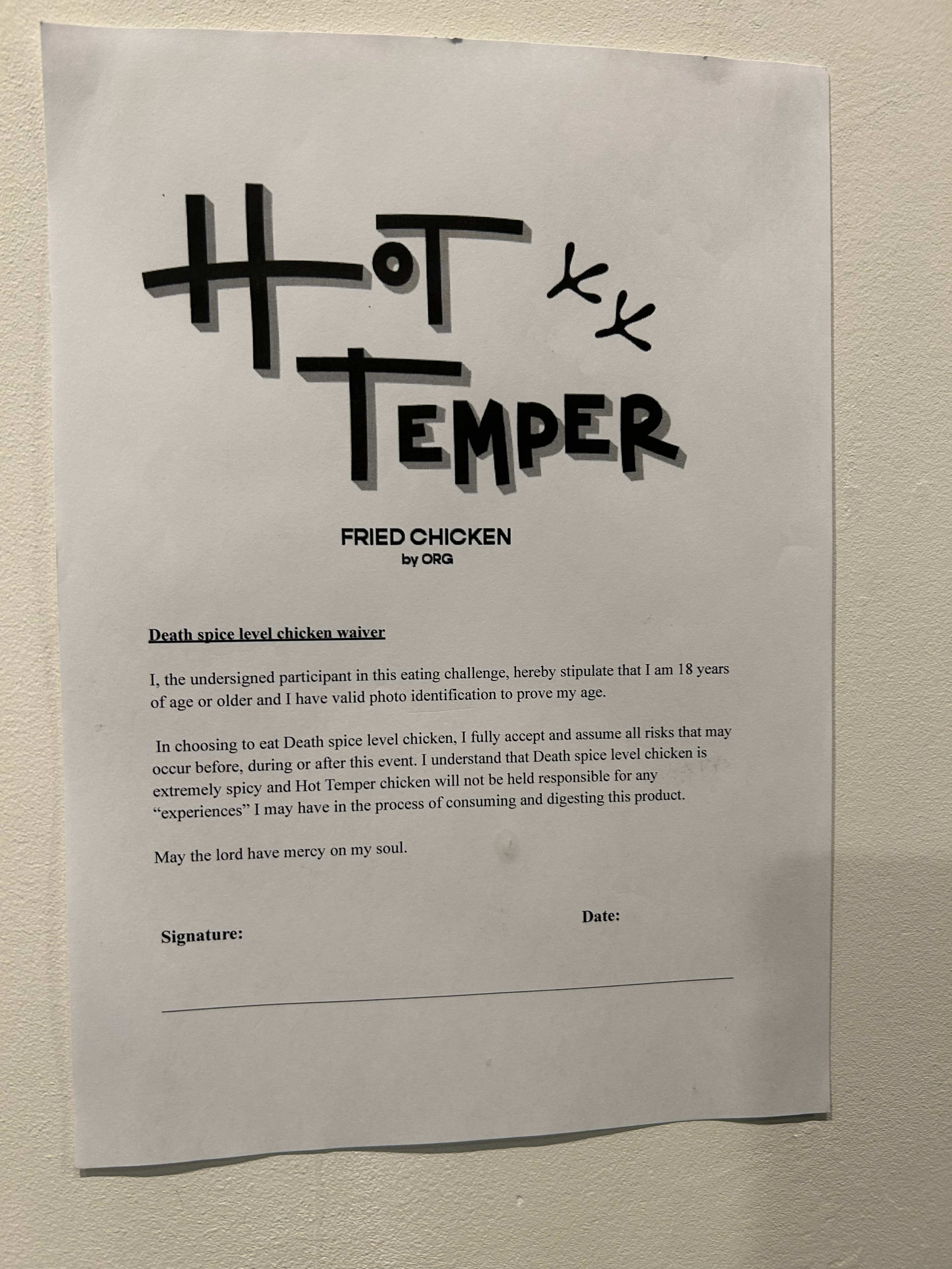 Er du ekstrem nok, får du den sterkeste kyllingen etter å ha skrevet under på denne. 