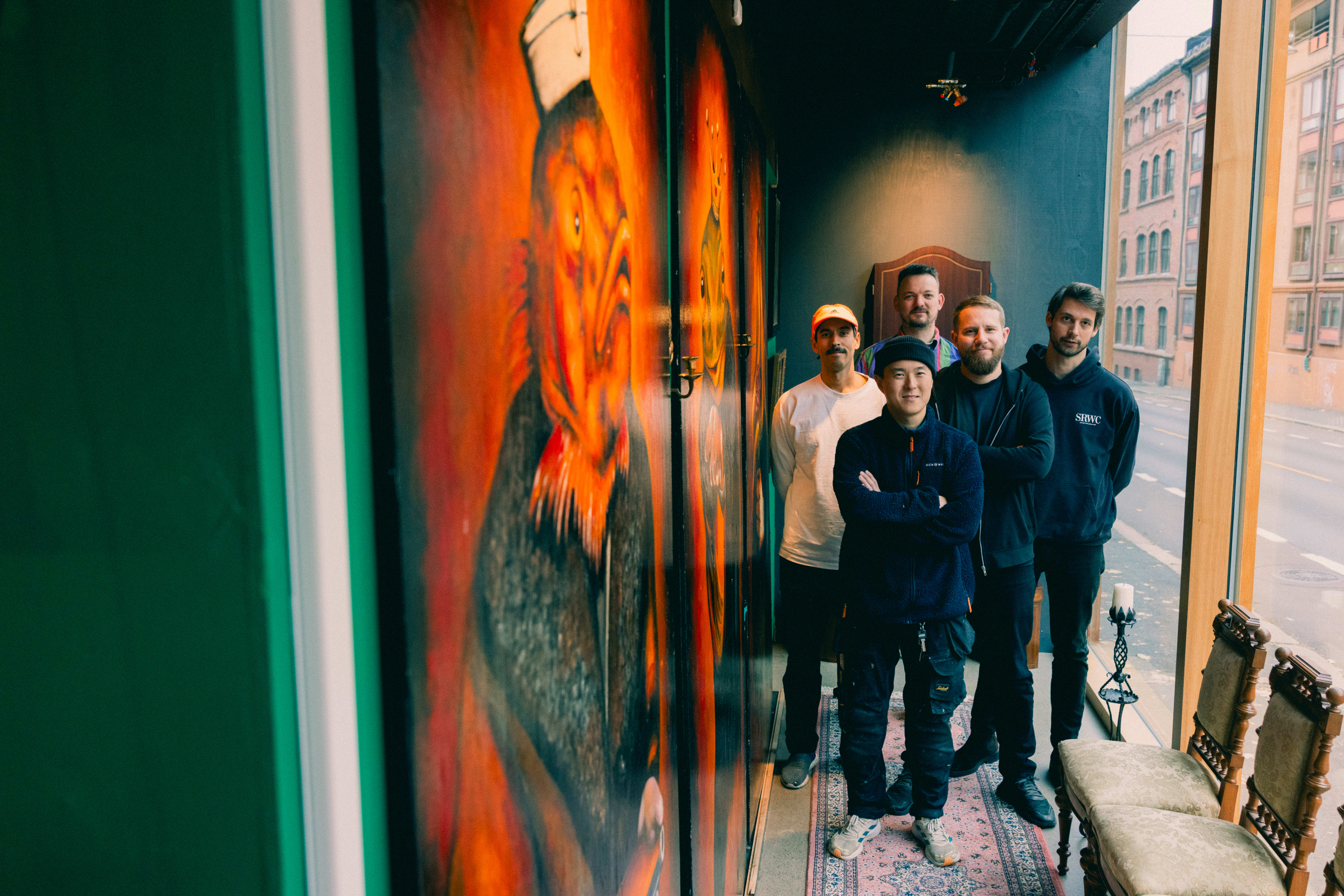 (F.v.) Mikael Lundgren, Alexander Lolblade Jones, Maxx Mattsson, Marcus Ohlsson, Magnus Olbecker er eierne bak Grünerløkkas nyeste restaurant.