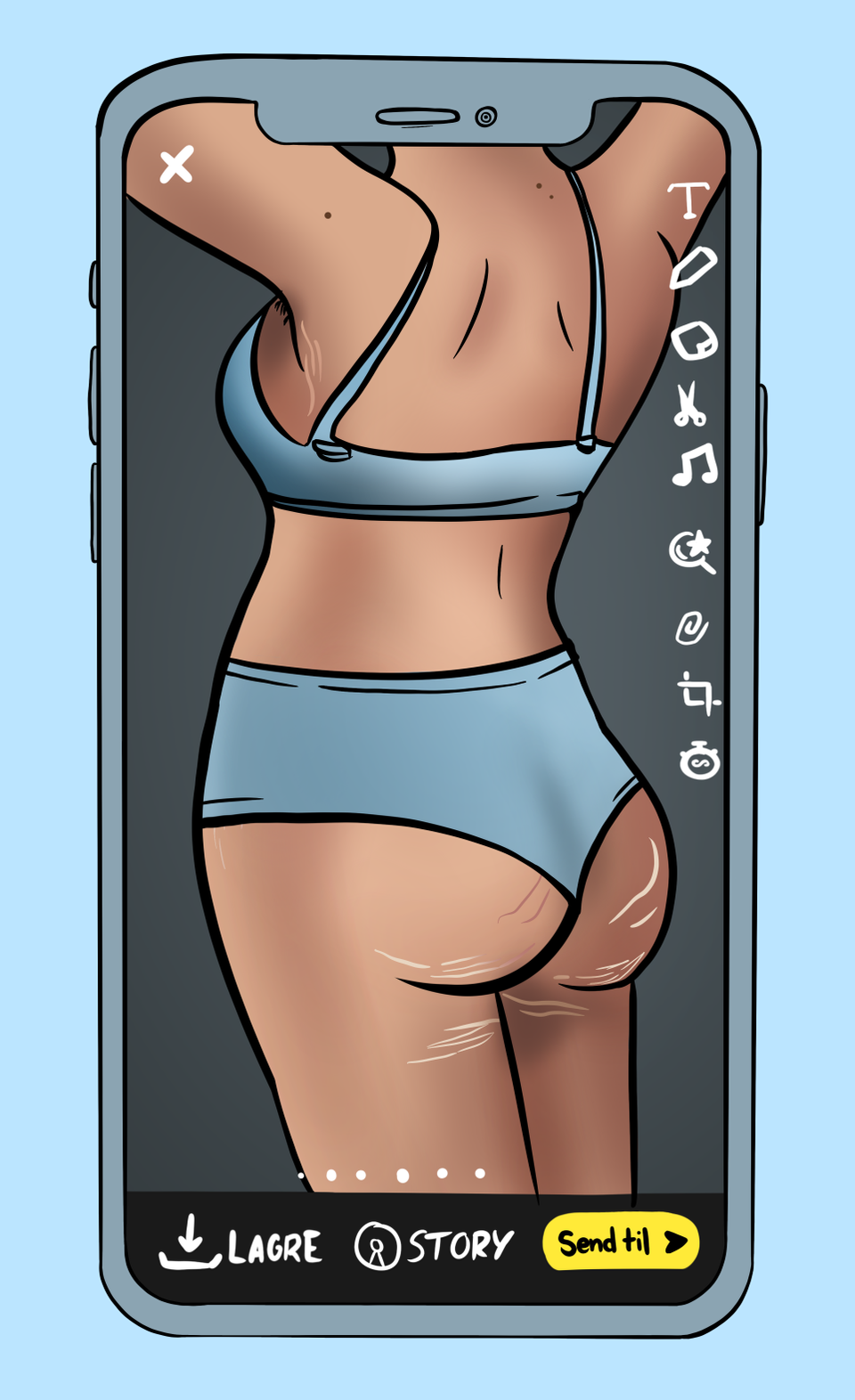 Illustrasjonsbildet av mobilskjerm. På skjermen ser vi en naken rygg av en jente med undertøy