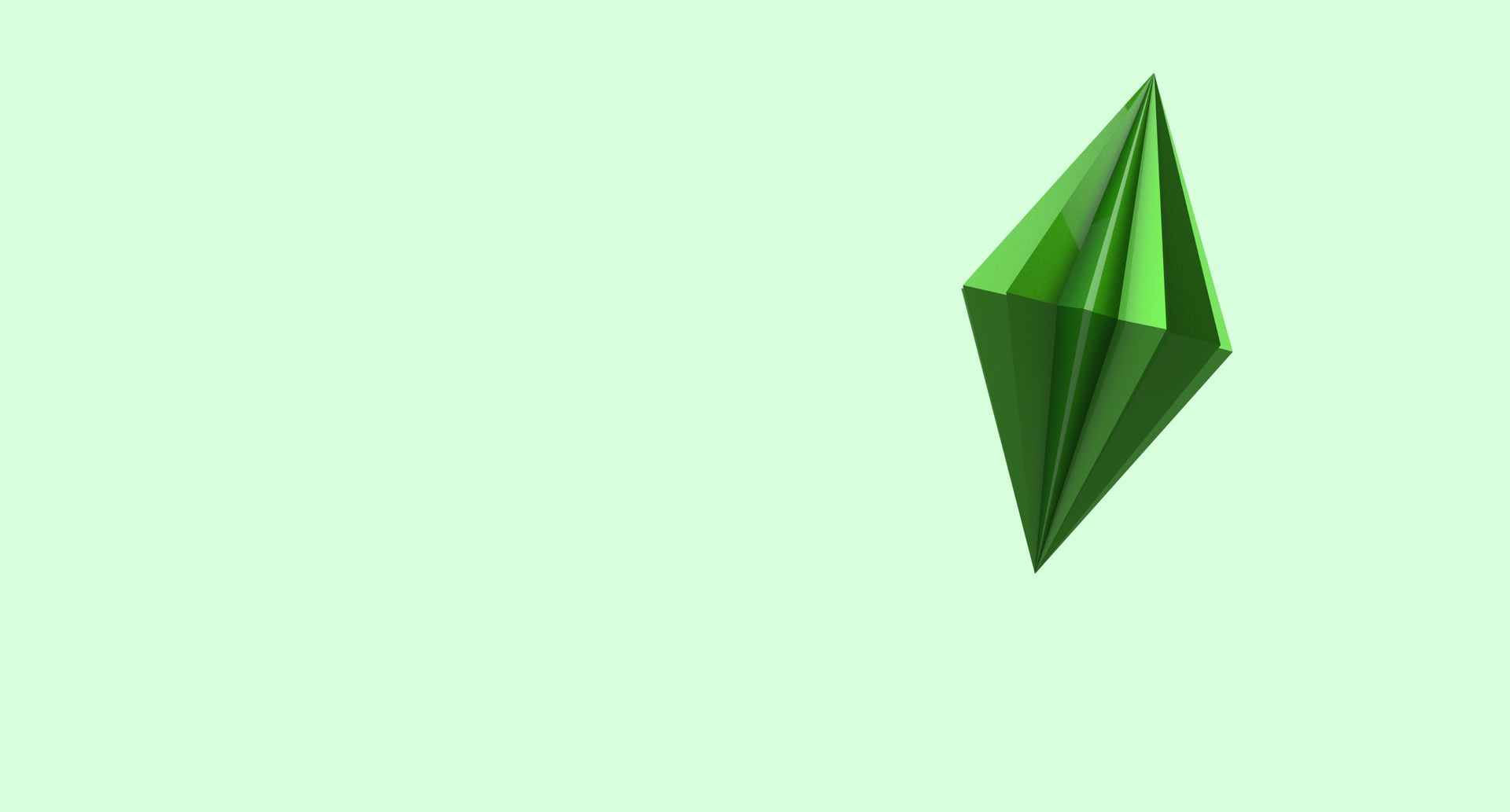 En smaragd-grønn, animert type diamant står på skrå på en grønn bakgrunn. 