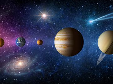 En animasjon viser alle de åtte planetene i vårt solsystem, som står på rekke og rad til høyre for Solen, i det som er korrekt rekkefølge.