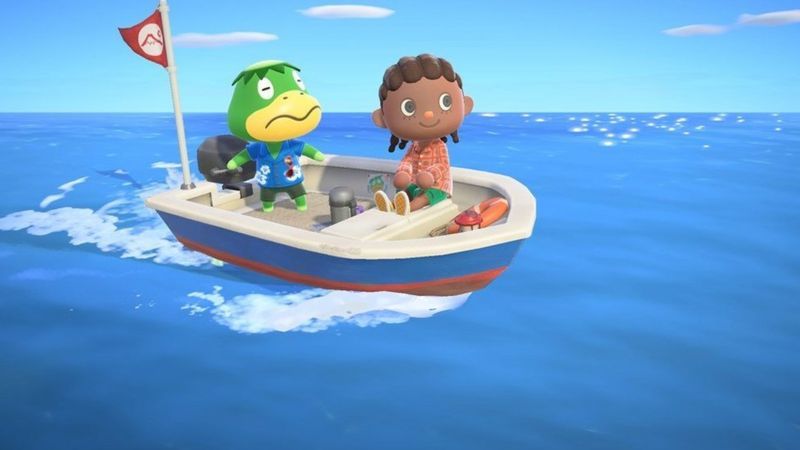 To tegneseriefigurer, en fugl og et menneske, sitter i en båt midt på havet.