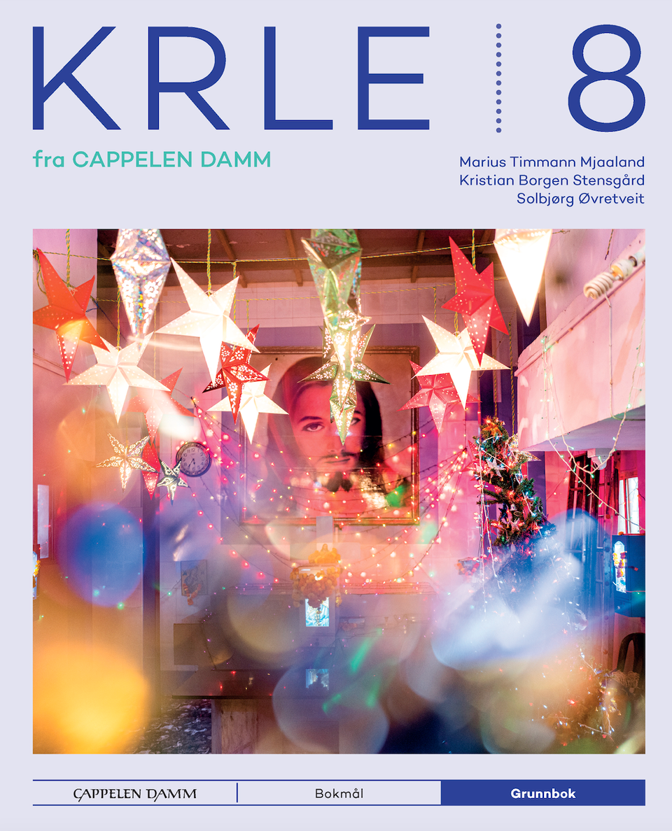 Forsiden på en skolebok som heter KRLE 8.