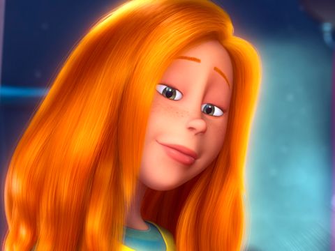 Bilde fra en tegnefilm av en jente med stort oransje hår.