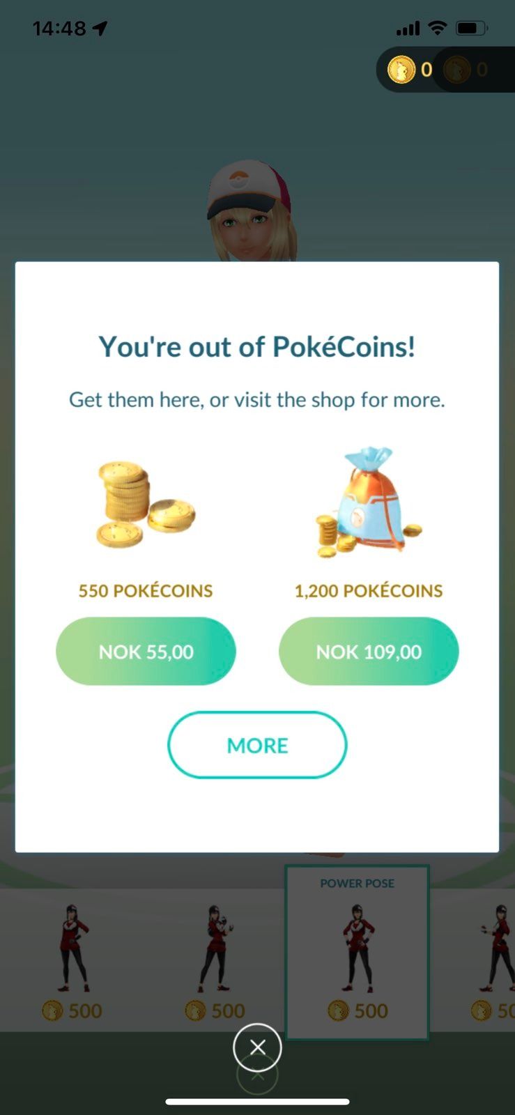 Et skjermbilde fra et spill som viser at man kan kjøpe ulike pengesekker. 