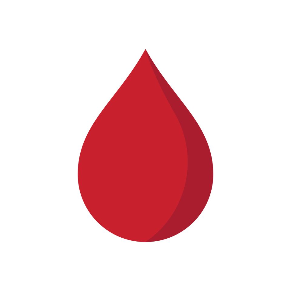 Illustrasjon av en rød bloddråpe på hvit bakgrunn.