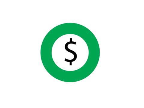 En grønn runding med et pengetegn inni.