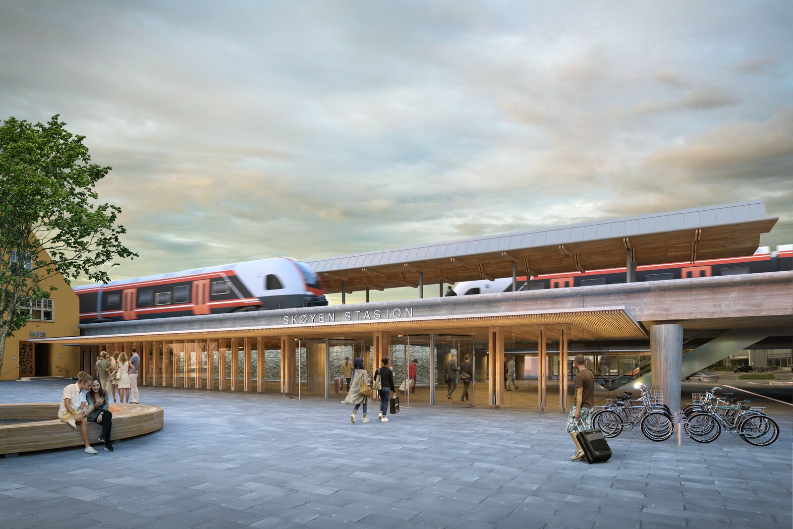 Den nye banen skal gå gjennom via Skøyen. Slik kan fremtidens stasjon se ut. Illustrasjonen er et av forslagene i en pågående arkitektkonkurransen. 