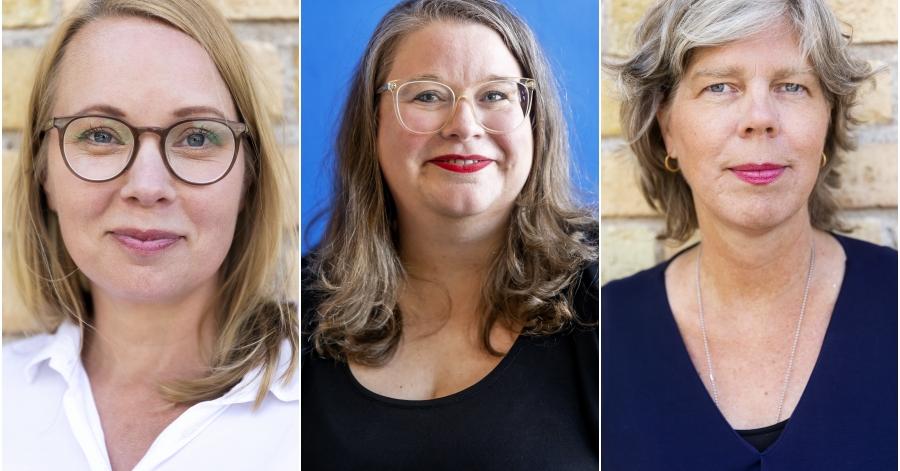 Tre forfattere har samarveidet om å skrive «Stygge jenter». Fra venstre: Lisa Bjärbo, Sara Ohlsson og Johanna Lindbäk.