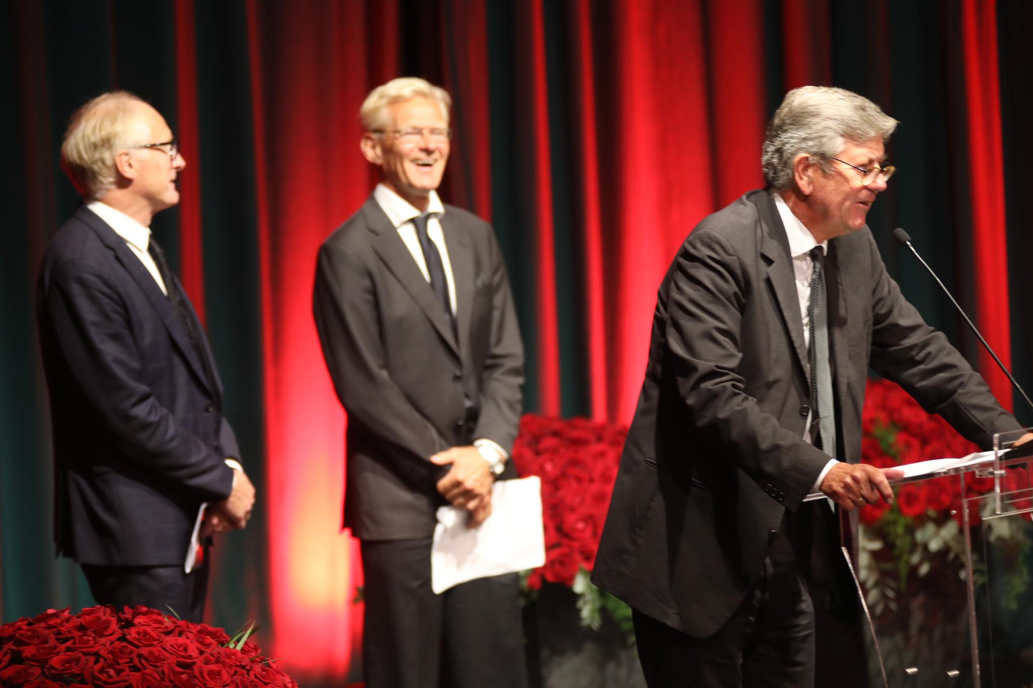 Tre av dem som jobbet tettest med Thorvald Stoltenberg, fortalte om en lojal sjef med humor, fra venstre Kai Eide, Jan Egeland og Bjørn Tore Godal.