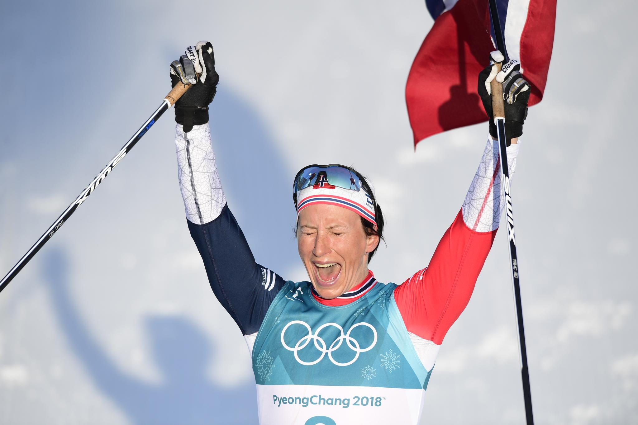 Her har Marit Bjørgen akkurat tatt sin siste internasjonale medalje. Hun vant 30 kilometer i Pyeongchang-OL og ble dermed tidenes mestvinnende vinterolympier. 