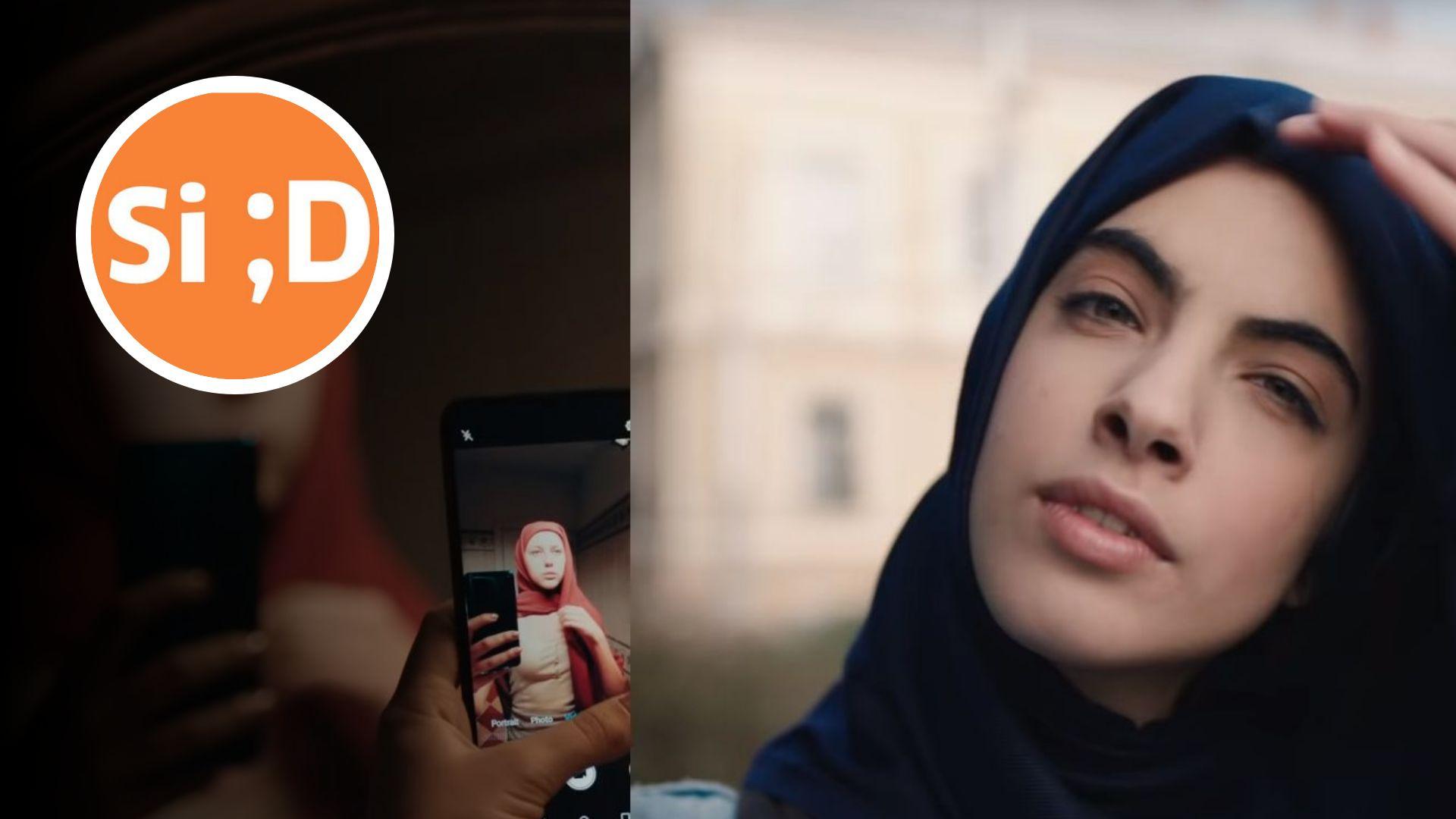 Reklamen viser at frihet ikke bare er å ta av seg hijaben, men og også ta den på