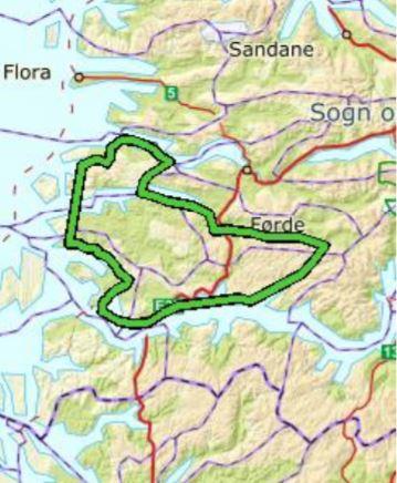 UTPEKT: Dette området i Sogn og Sunnfjord er utpekt som godt egnet for vindkraft. (Kart: NVE)
