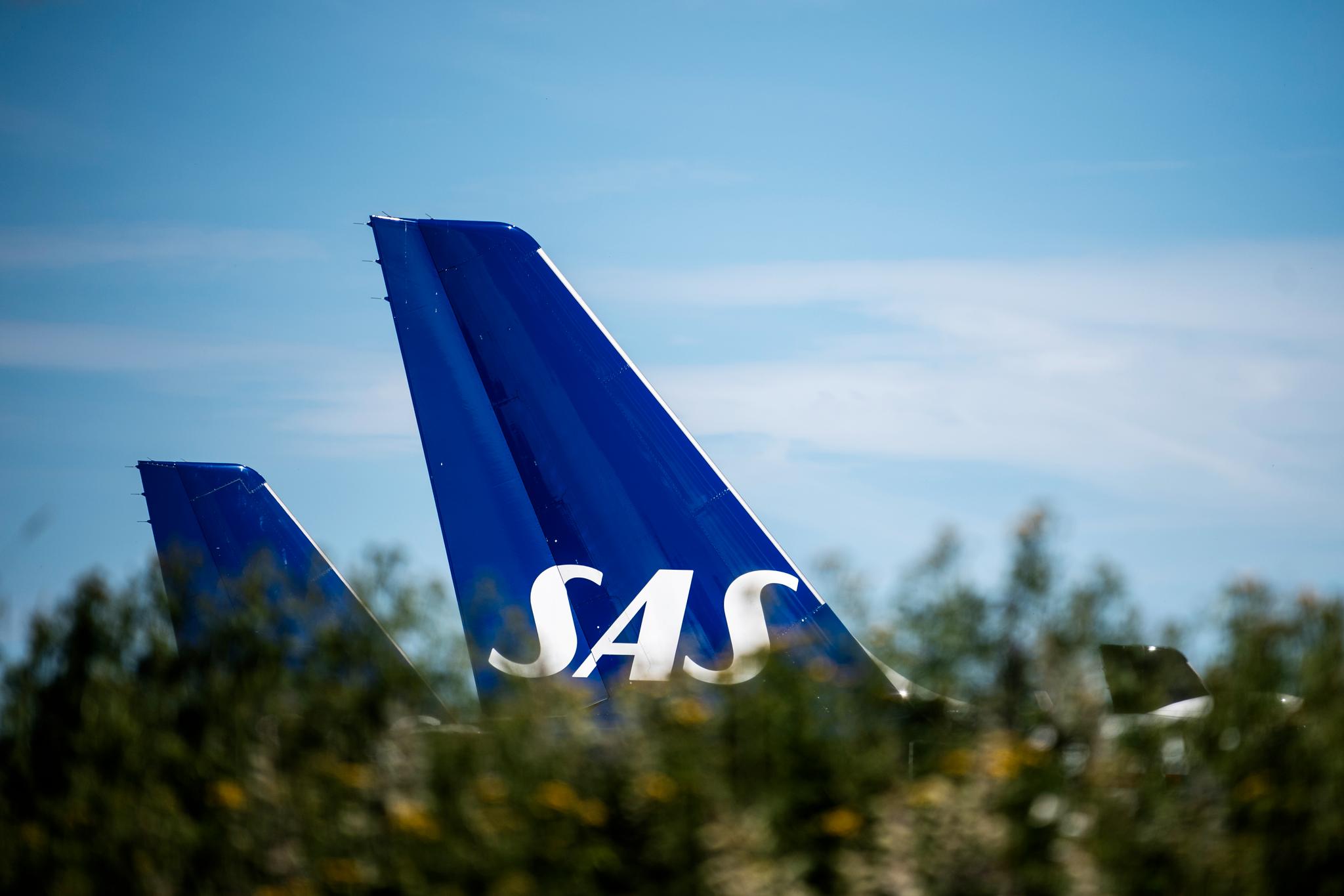 SAS-fly står parkert på Oslo lufthavn Gardermoen, under SAS-pilotenes streik. 