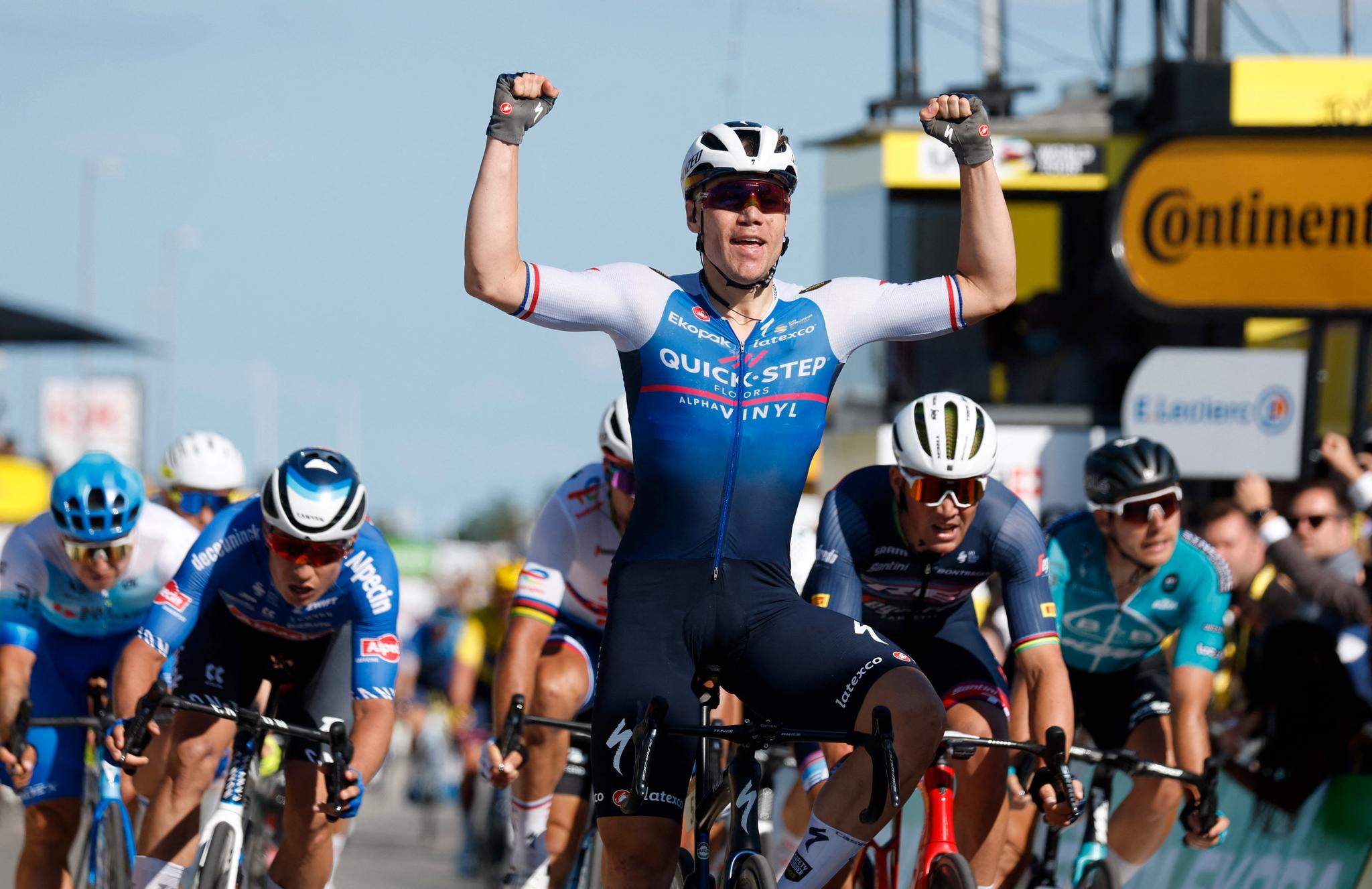 FØRSTE TOUR-SEIER: Fabio Jakobsen har kommet tilbake på toppnivå etter skrekkvelten i Polen rundt og vant lørdag sin første etappeseier i Tour de France.
