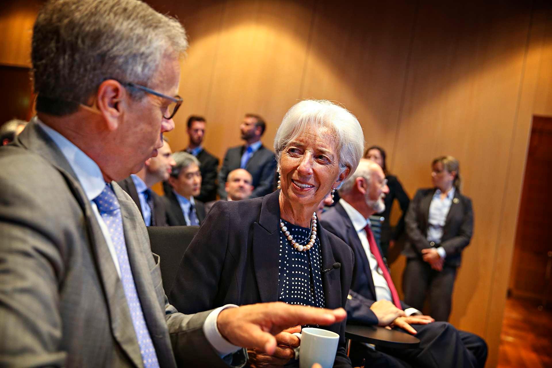 Sentralbanksjef Øystein Olsen fikk torsdag besøk av IMF-sjef Christine Lagarde.