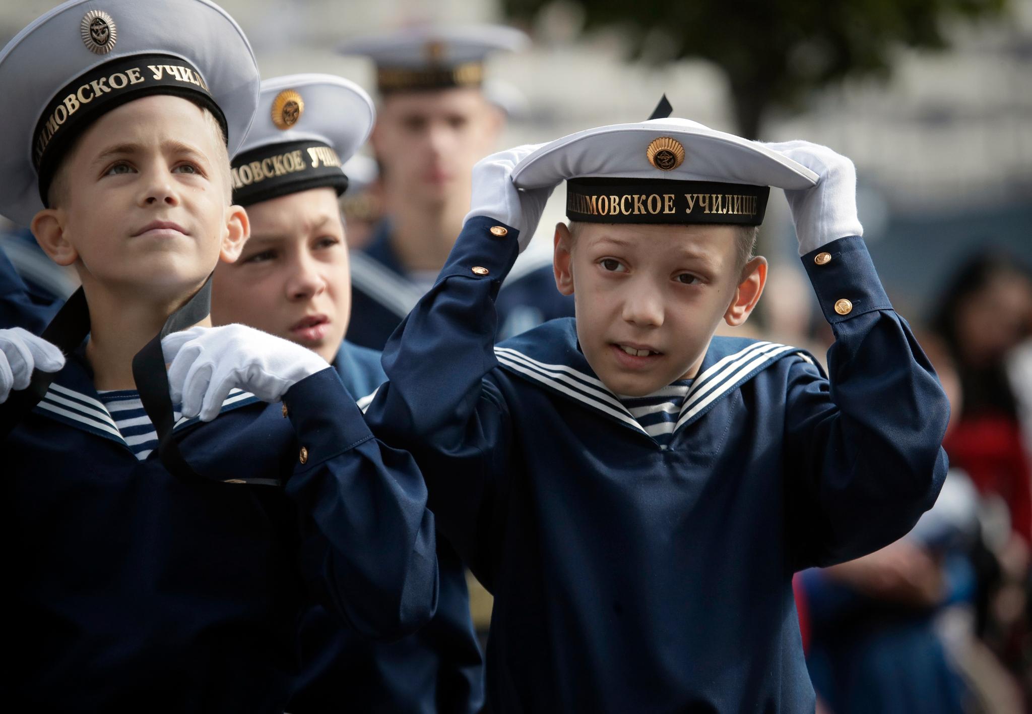 Førsteårskadetter ved Nakhimov marineakademi i St. Petersburg på Kunnskapens dag 1. september 2018. 