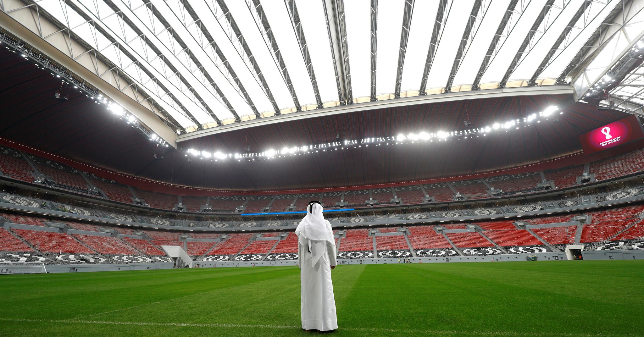 Slik ser VM-arenaen Al Bayt ut fra innsiden. Bildet ble tatt under klubb-VM i desember 2019.