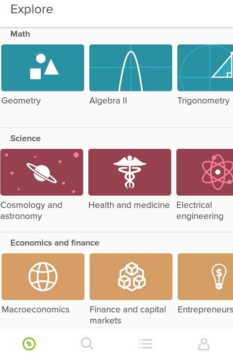 Khan Academy tilbyr læringsvideoer som er enkle å forstå. Lær noe nytt eller sett fart på gammel kunnskap med denne appen!
