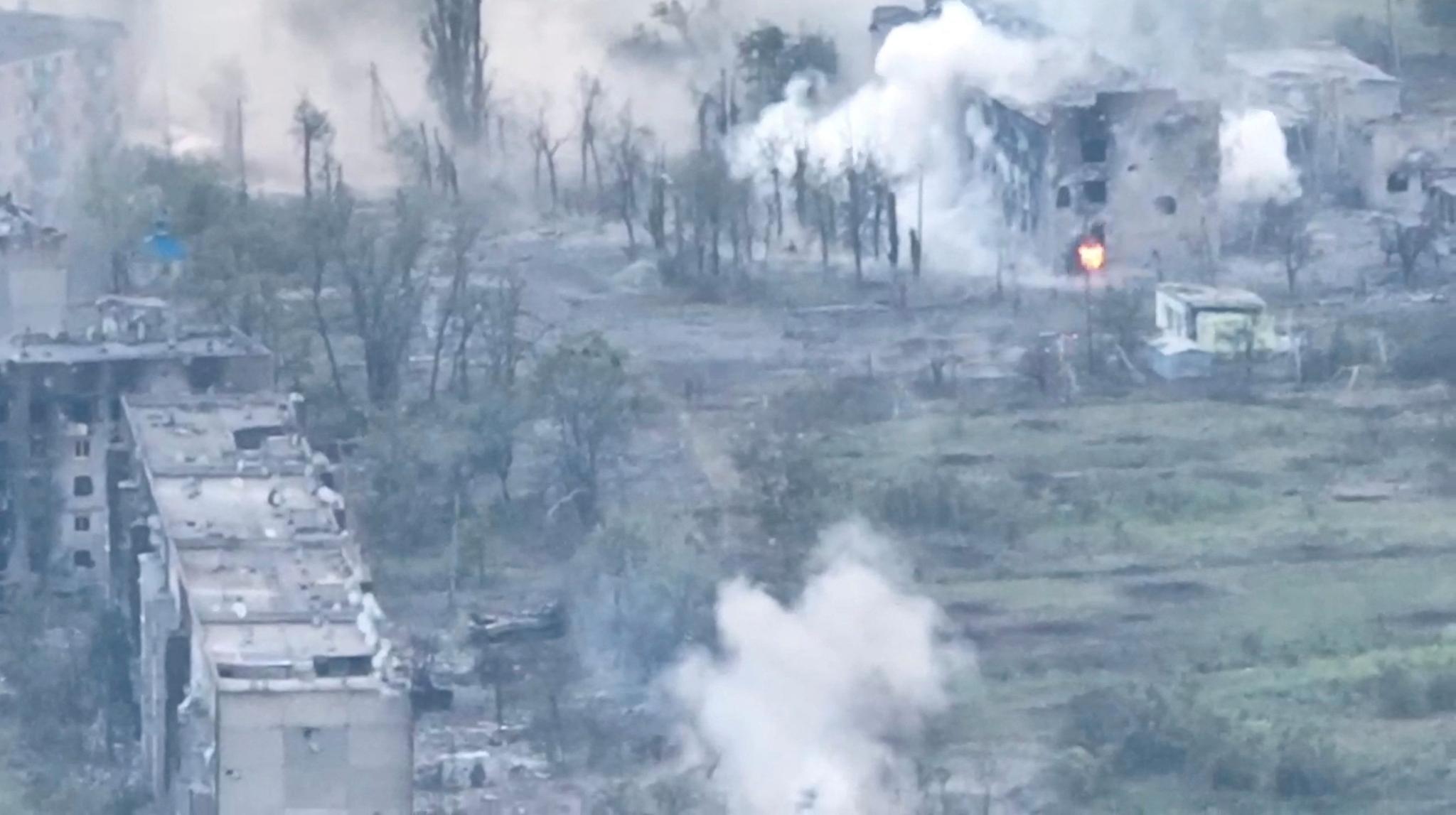 Drone-bilder av et angrep i Luhansk-regionen.
