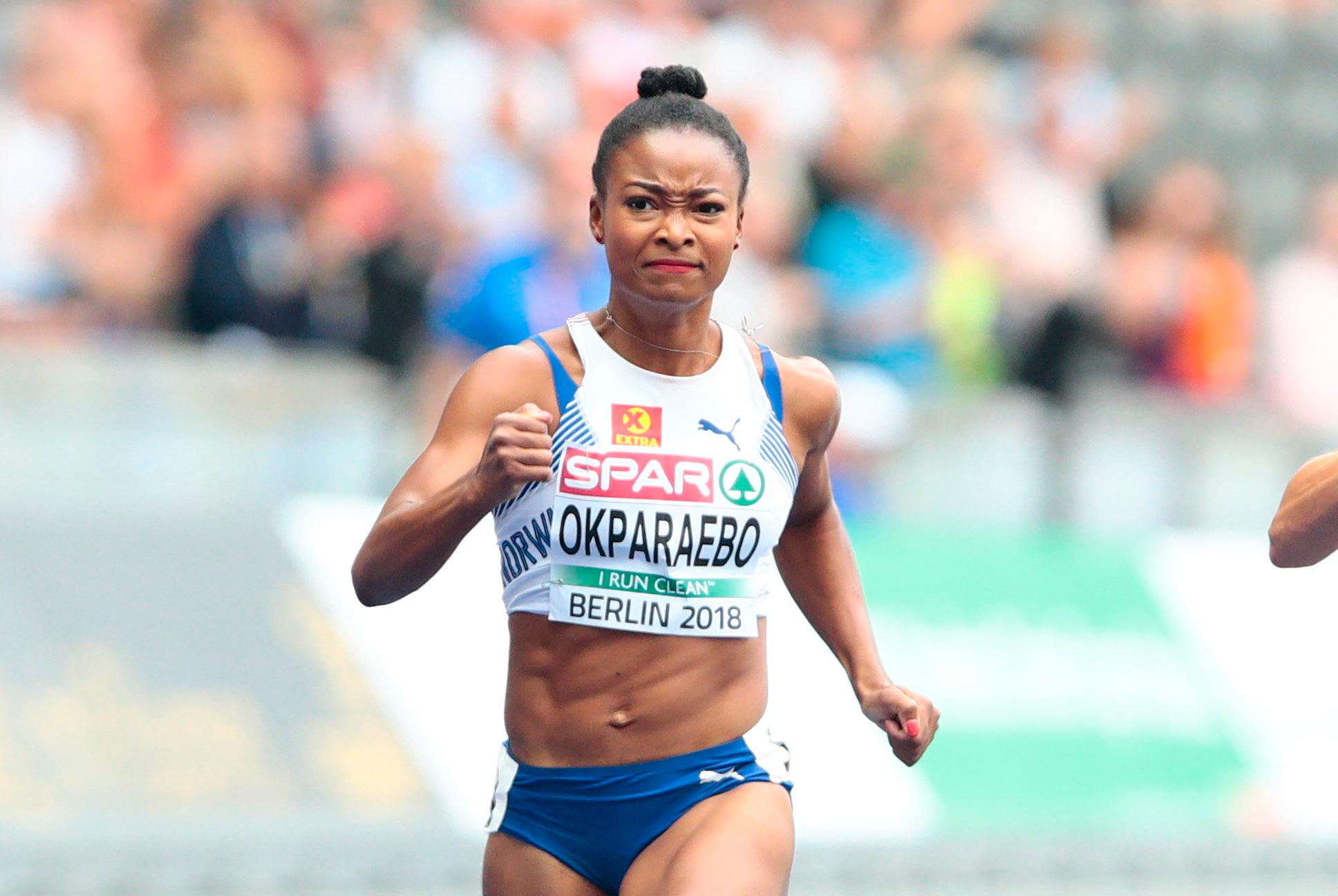 Ezinne Okparaebo (Norna-Salhus IL) under kvalifiseringen på 200 meter i friidretts-EM på Olympiastadion i Berlin fredag. 