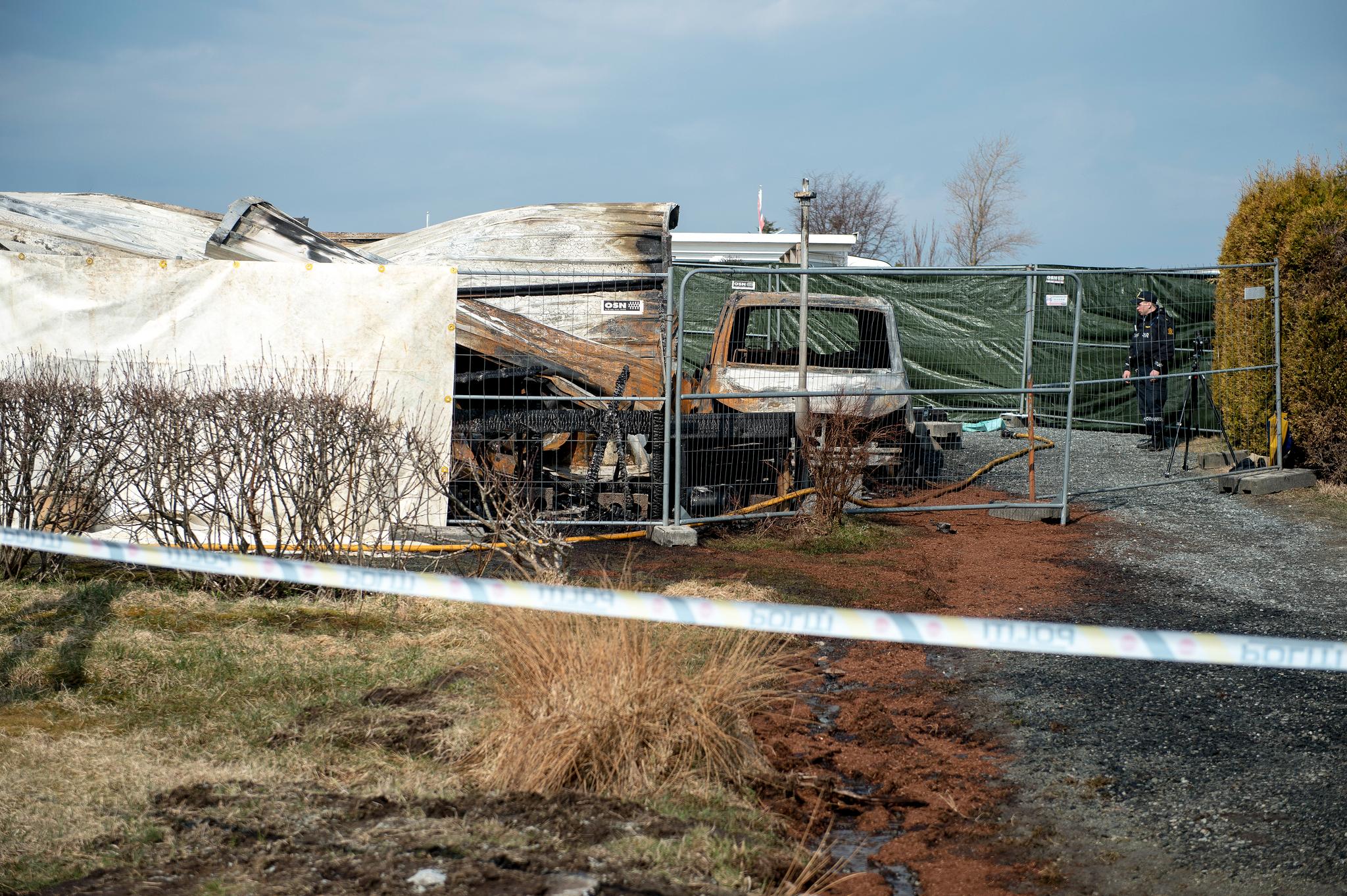 Tre personer omkom i brannen i ei campingvogn på Sokn camping. Foto: Carina Johansen / NTB scanpix