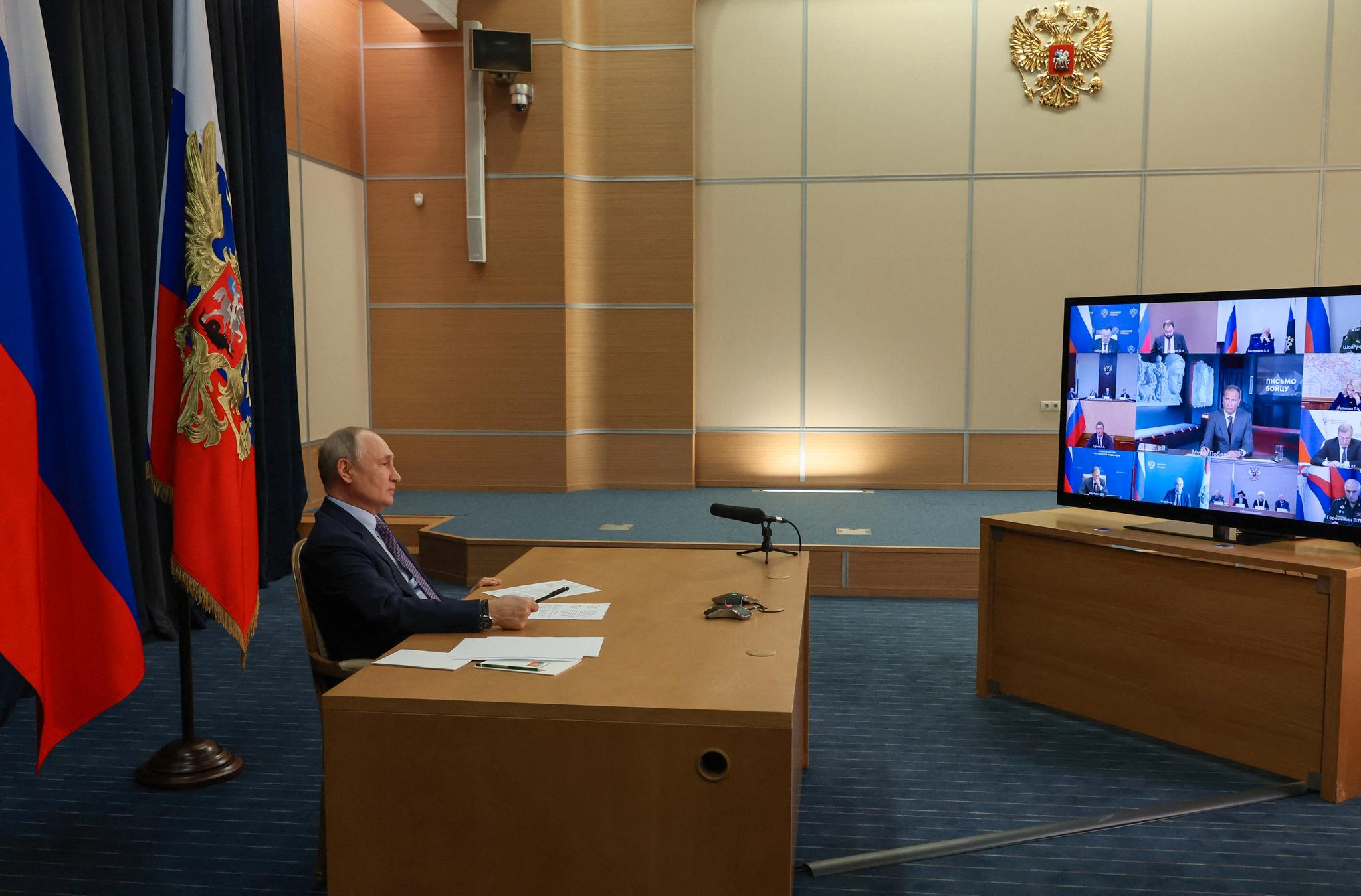 Putin deltok digitalt på en konferanse med organisasjonen Pobeda denne uken. Der ga han sin begrunnelse for angrepskrigen mot Ukraina. 