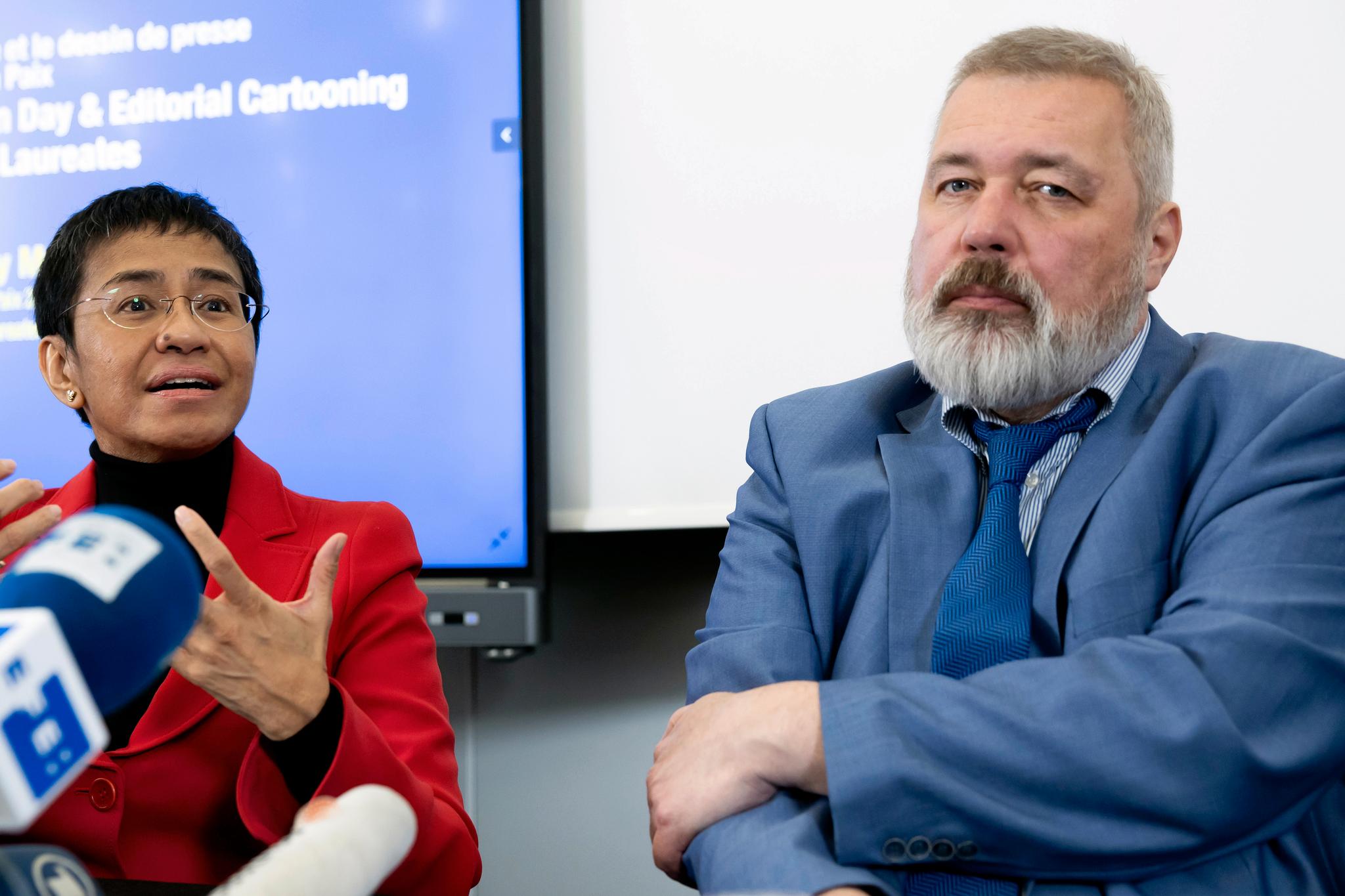 Journalistene  Maria Ressa og Dmitrij Muratov (bildet) fikk Nobels fredspris i 2021. Nå har de lansert en ti-punkts handlingsplan.