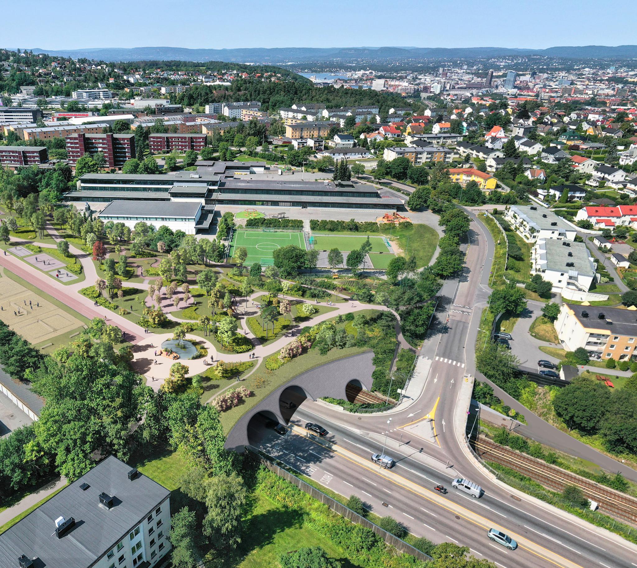 Et grønt lokk på Manglerud kan bli en pådriver for natur- og klimavennlig byutvikling i Oslo, skriver Lombardo. Bildet er en illustrasjon.