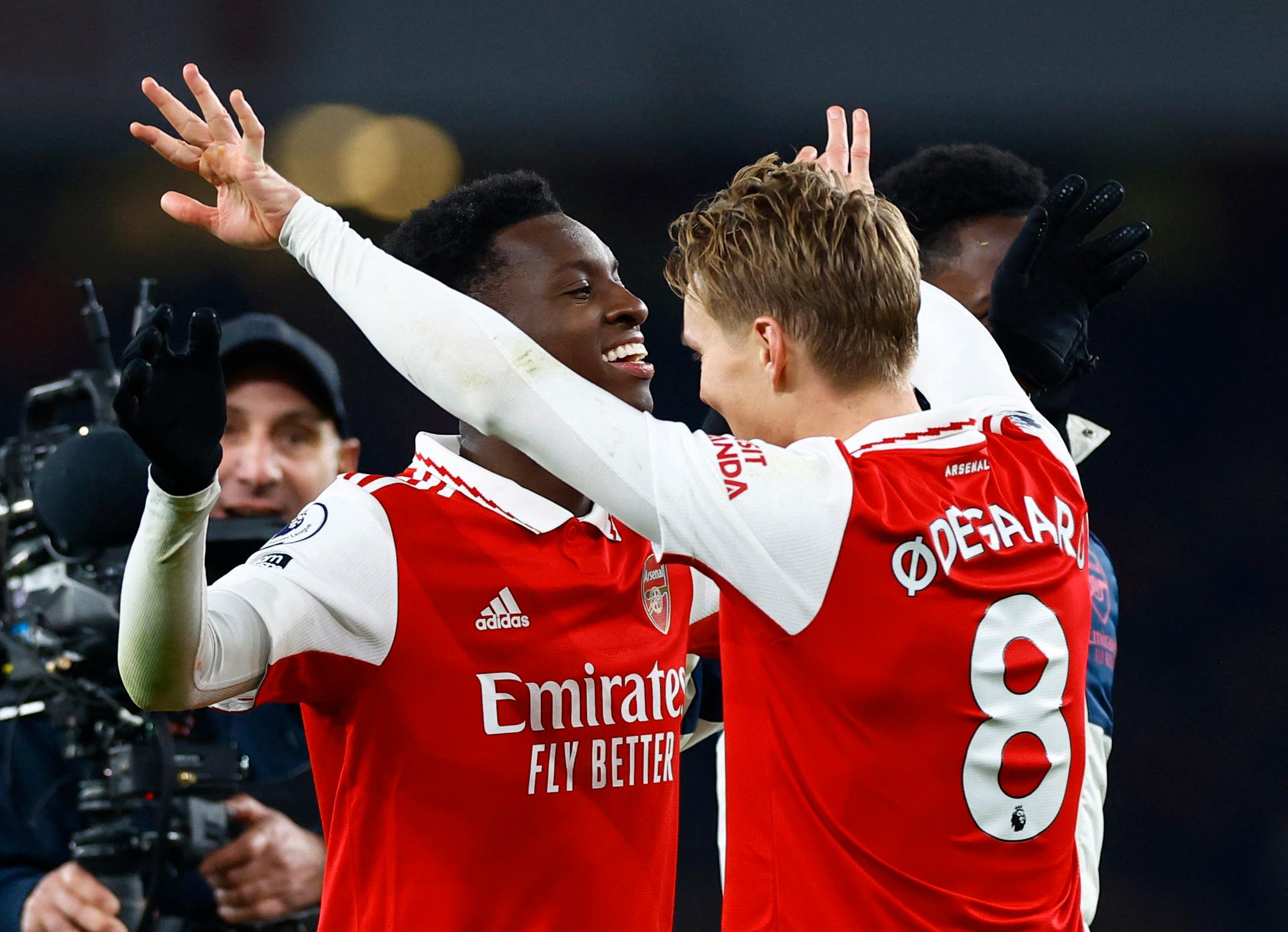 GYLDEN DUO: Eddie Nketiah og Martin Ødegaard sto for seiersmålet. 