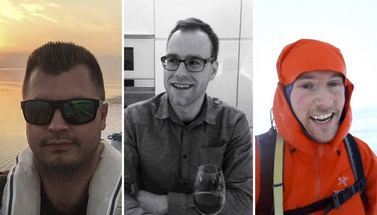  ANTATT OMKOMMET: Finnene André Stenfors (32), Niklas Nyman (36) og Mikael Sten (29) er tre av de fire som er antatt omkommet i snøskredet i Tamokdalen forrige uke. 