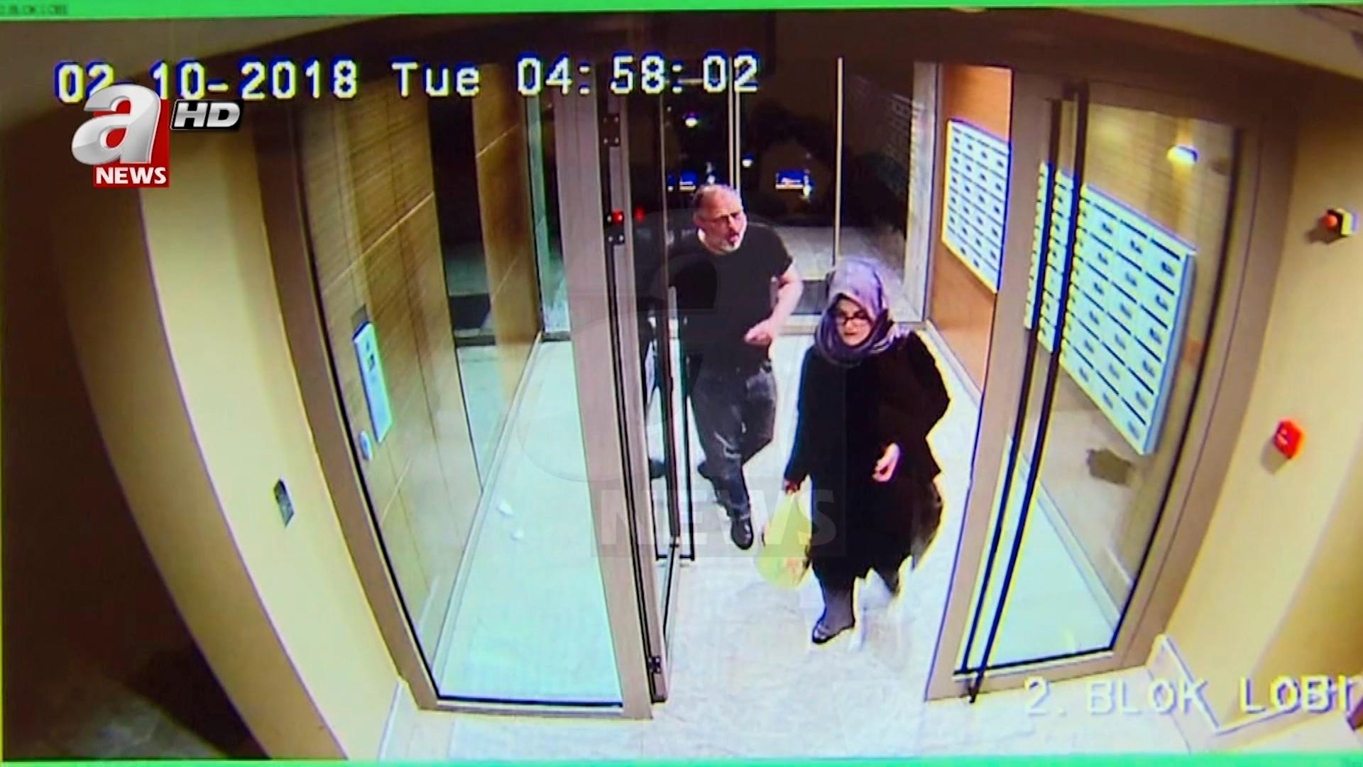 Jamal Khashoggi og forloveden Hatice Cengiz ble fanget opp av et overvåkingskamera i en boligblokk bare timer før han forsvant.