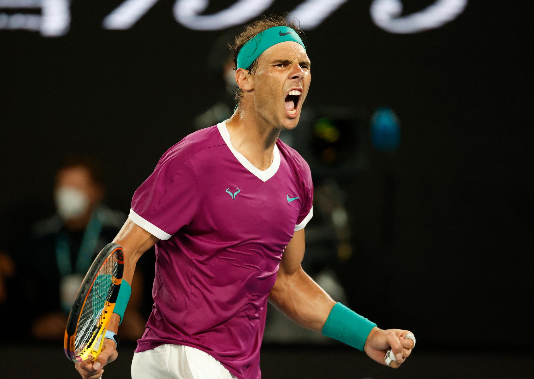 Rafael Nadal jubler under Australian Open-finalen mot Daniil Medvedev.